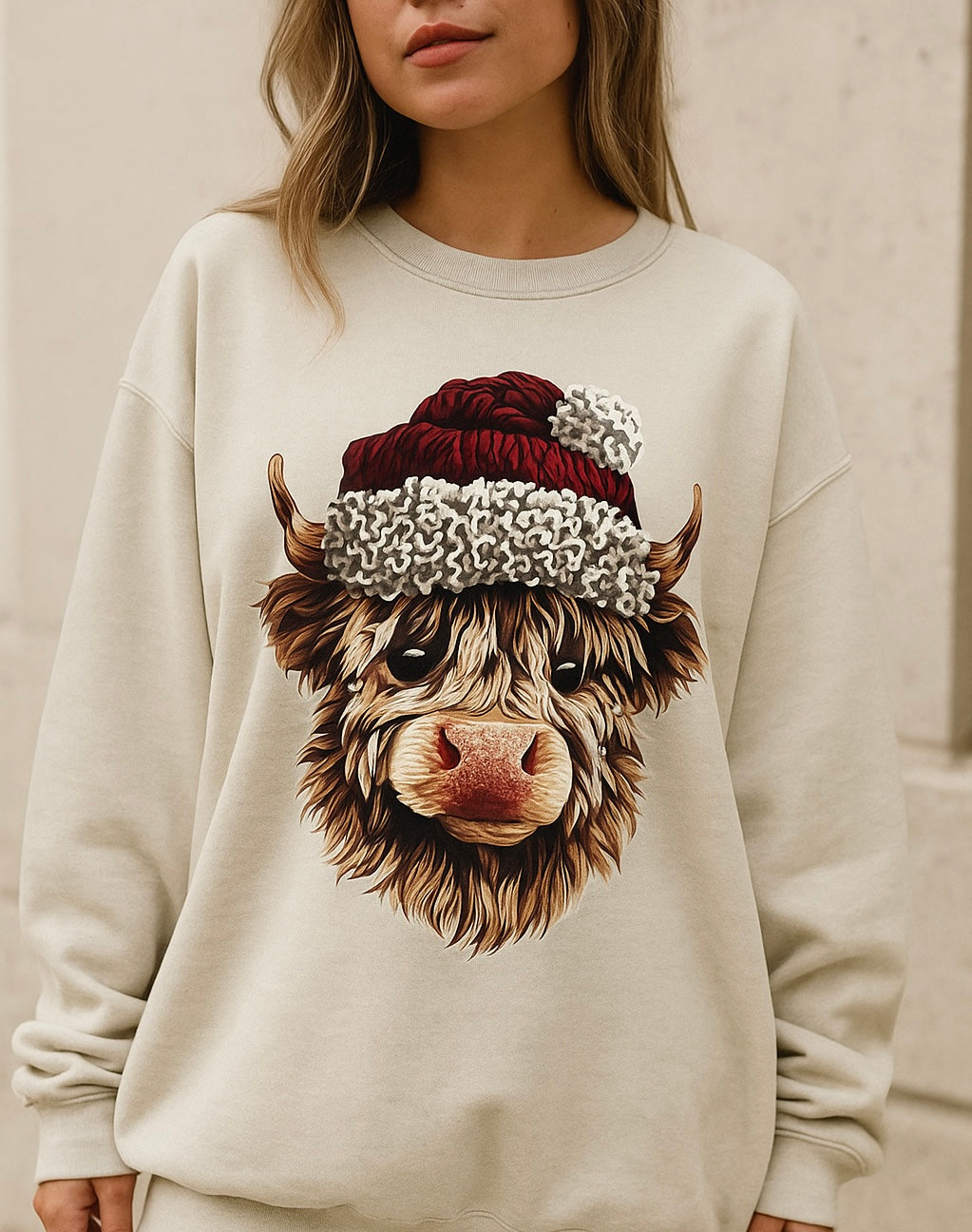 Highland Christmas Cow Crewneck – Cozy Holiday Sweatshirt
