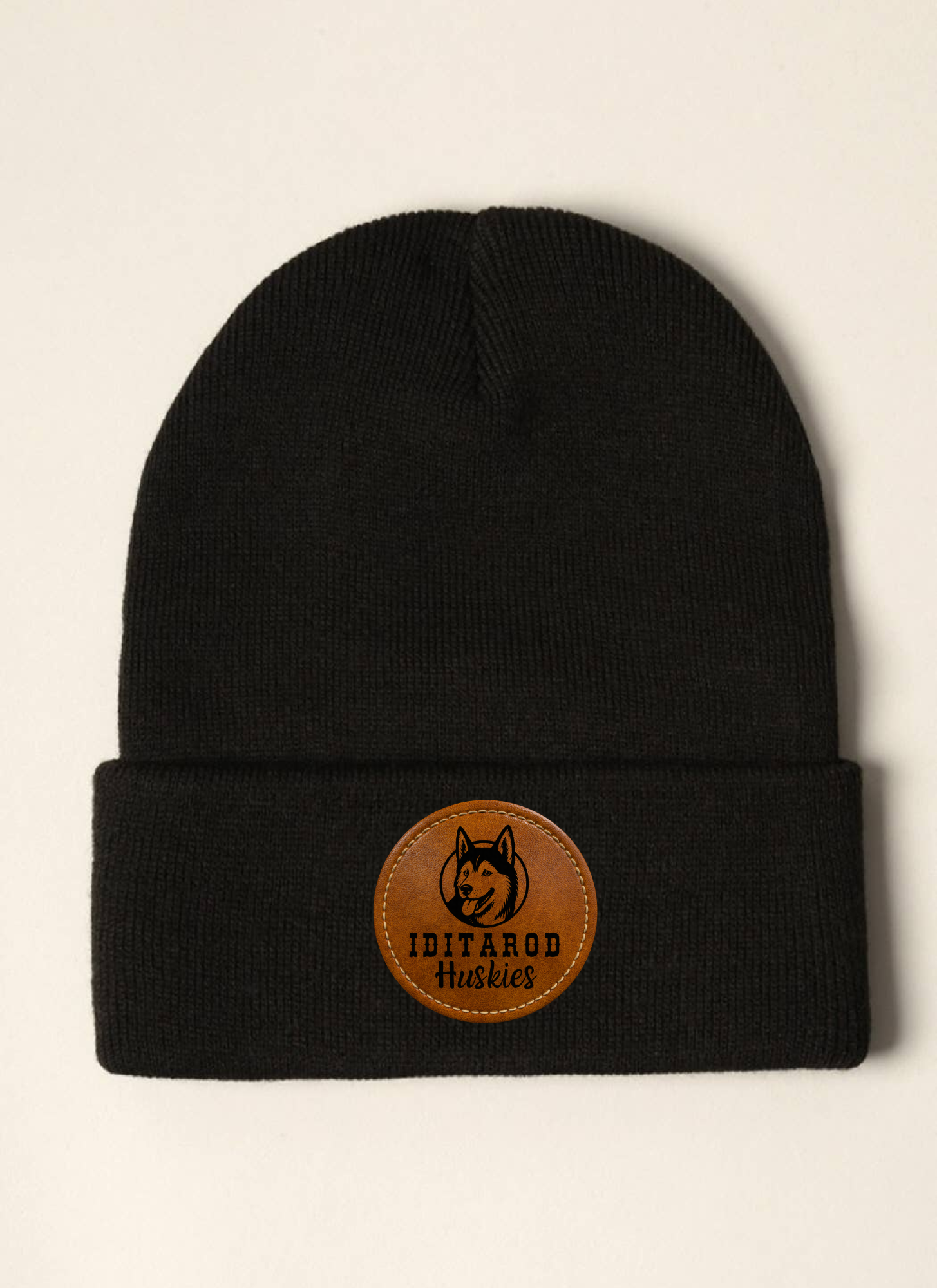 Iditarod Huskies Leather Patch Beanie